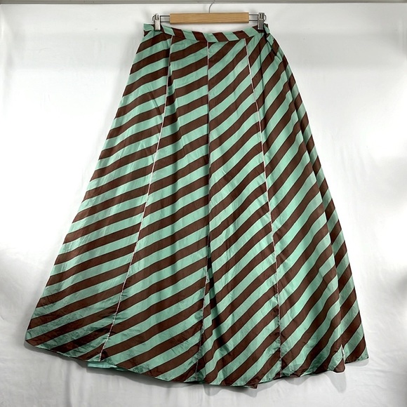 Anthropologie Anupamaa Brown and Mint Green Silk Maxi Skirt - Picture 2 of 12